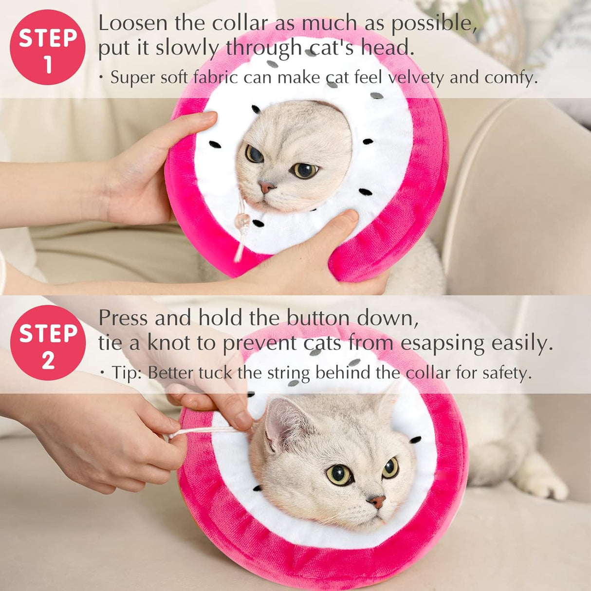 ANWA Adjustable Cat Cone Collar Soft Dragonfruit Small