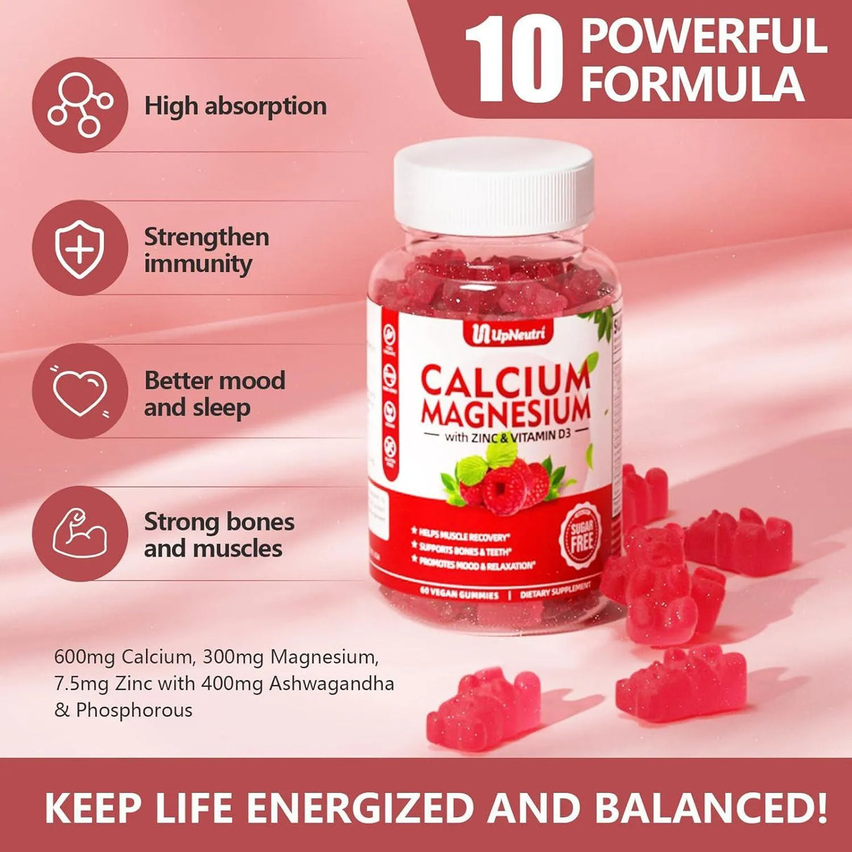 UPNEUTRI - UPNEUTRI Calcium Magnesium Zinc with Vitamin D3 Raspberry Flavor 60 Gomitas - The Red Vitamin MX - Suplementos Alimenticios - {{ shop.shopifyCountryName }}