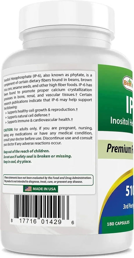 BEST NATURALS - Best Naturals IP-6 510Mg. 180 Capsulas - The Red Vitamin MX - Suplementos Alimenticios - {{ shop.shopifyCountryName }}