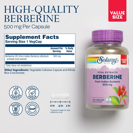 Solaray Berberine 500Mg. 100 Capsulas - The Red Vitamin MX - Suplementos Alimenticios - SOLARAY