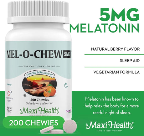 MAXI HEALTH - Maxi Health Mel-O-Chew Chewable Melatonin 5Mg. 200 Tabletas Masticables - The Red Vitamin MX - Suplementos Alimenticios - {{ shop.shopifyCountryName }}