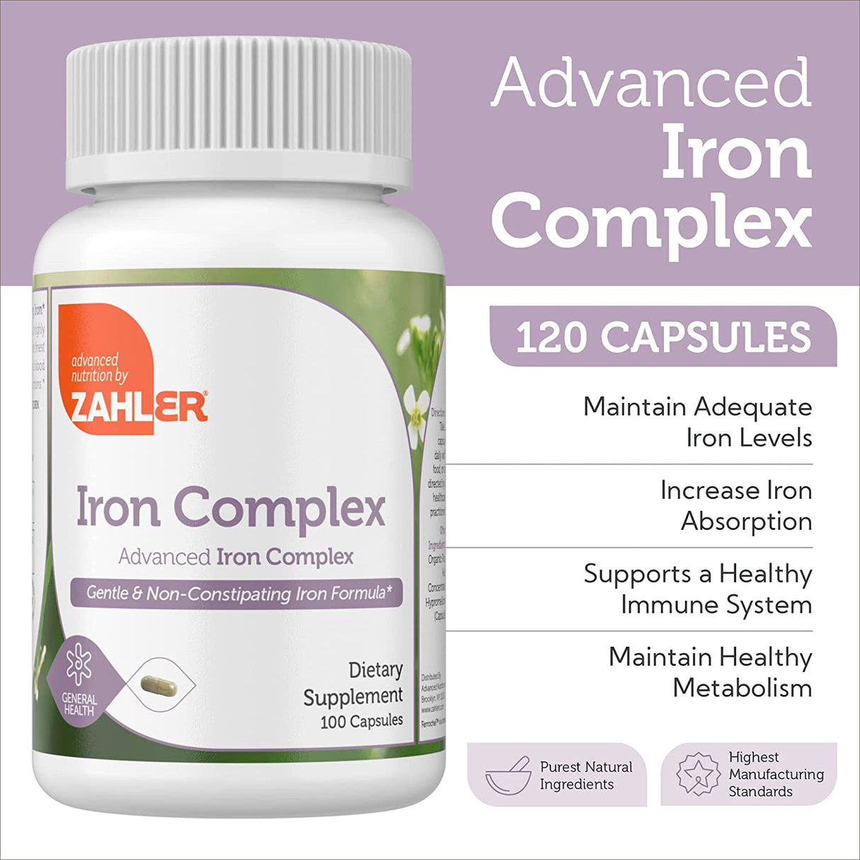 Zahler Iron Supplement with Vitamin C 100 Capsulas