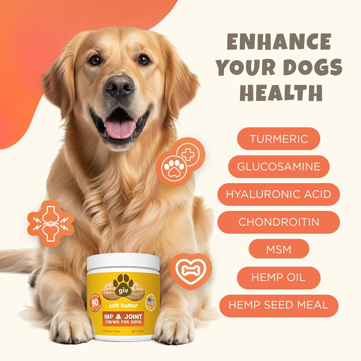 giv soft butter Hip & Joint Supplement Chews for Dogs 90 Masticables