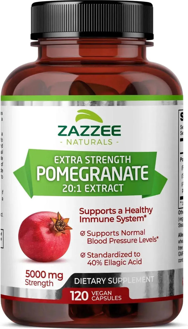 ZAZZEE NATURALS - Zazzee Extra Strength Pomegranate 20:1 Extract 5000Mg. 120 Capsulas - The Red Vitamin MX - Suplementos Alimenticios - {{ shop.shopifyCountryName }}