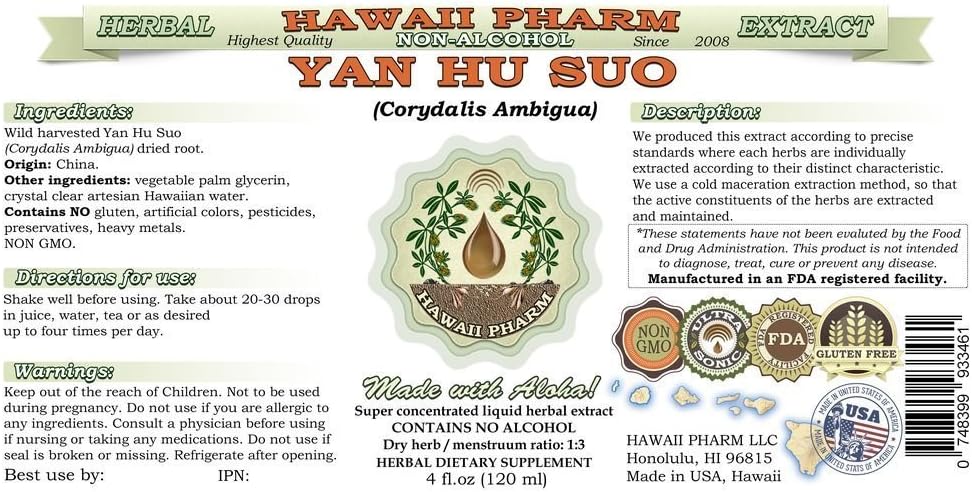 Hawaii Pharm Yan Hu SUO Alcohol-Free Liquid Extract 2 Fl.Oz.