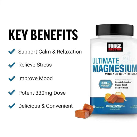FORCE FACTOR - Force Factor Ultimate Magnesium Orange Creamsicle Flavor 60 Masticables - The Red Vitamin MX - Suplementos Alimenticios - {{ shop.shopifyCountryName }}