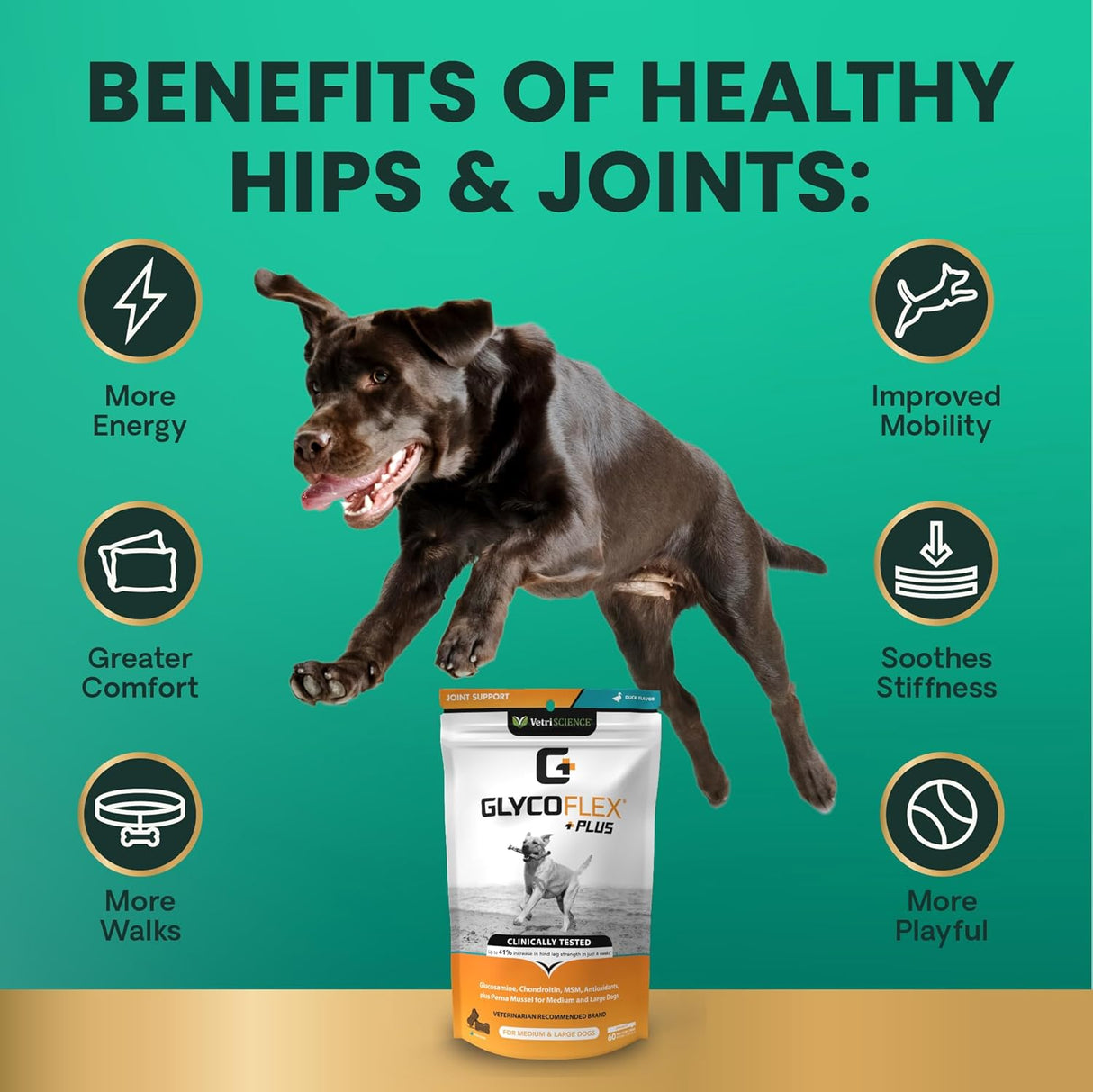 VetriScience GlycoFlex Ultimate Strength Healthy Hip & Joint Duck Flavor 120 Masticables