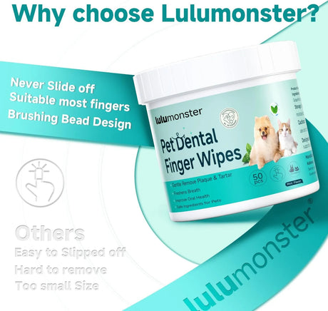 LULUMONSTER - LULUMONSTER Pet Dental Finger Wipes for Dogs & Cats Mint 50 Toallitas - The Red Vitamin MX - Cuidado Dental Para Perros - {{ shop.shopifyCountryName }}