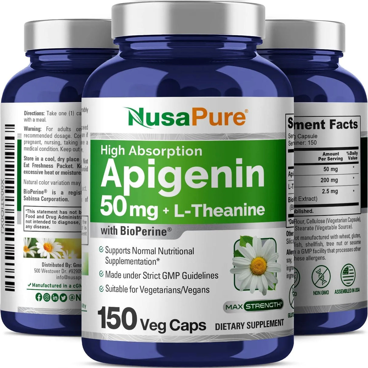 NUSAPURE - NusaPure Apigenin 50Mg. & L-Theanine 200Mg. 150 Capsulas - The Red Vitamin MX - Suplementos Alimenticios - {{ shop.shopifyCountryName }}