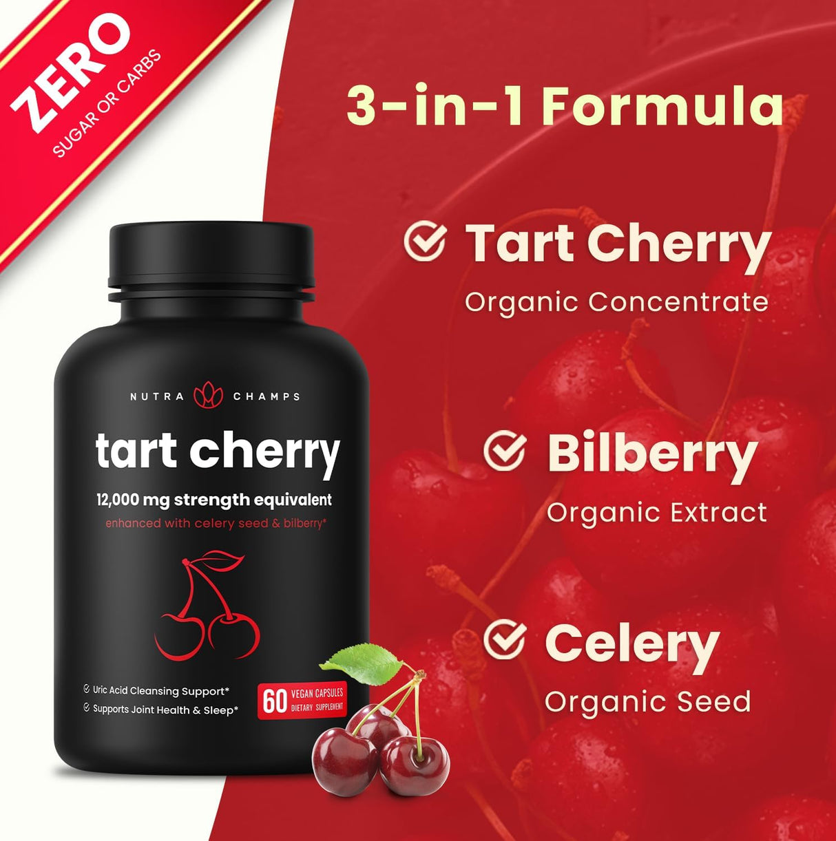 NutraChamps Organic Tart Cherry Extract 12,000Mg. 60 Capsulas