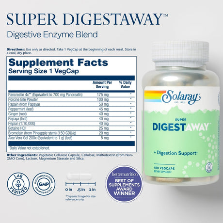 SOLARAY Super Digestaway Digestive Enzymes 180 Capsulas