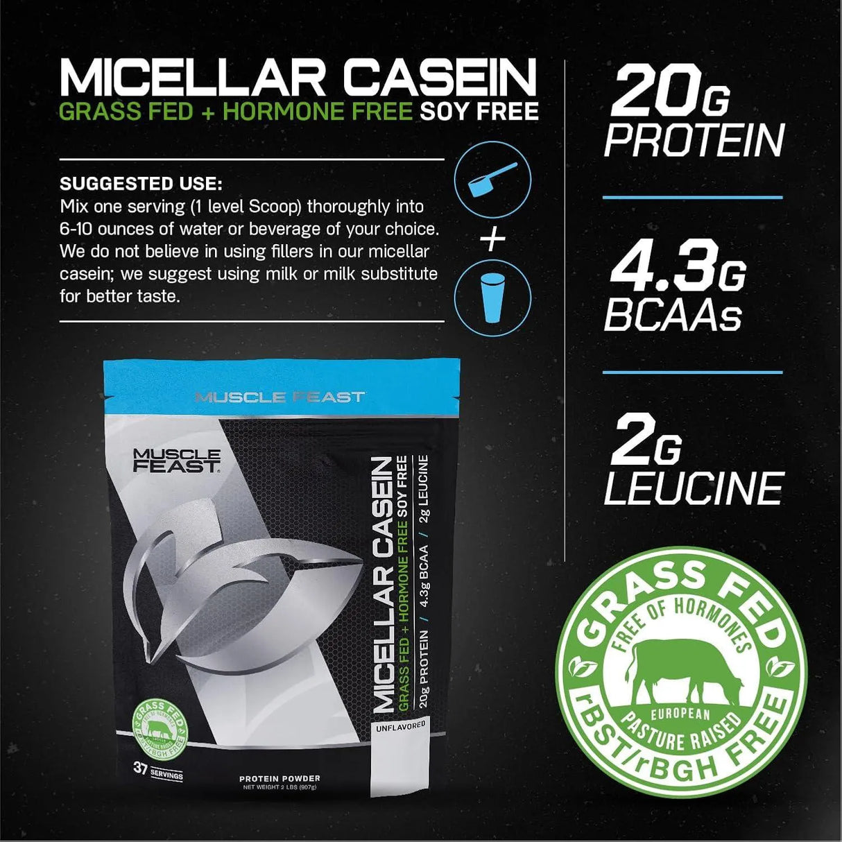 MUSCLE FEAST - Muscle Feast Micellar Casein Protein Unflavored 907Gr. - The Red Vitamin MX - Suplementos Alimenticios - {{ shop.shopifyCountryName }}