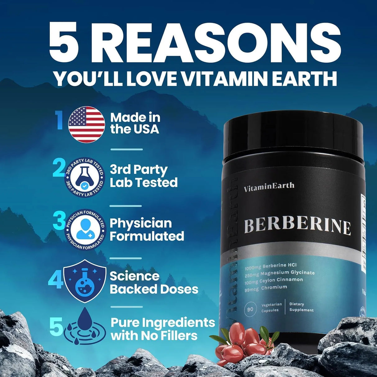 VITAMIN EARTH - Vitamin Earth Berberine 90 Capsulas - The Red Vitamin MX - Suplementos Alimenticios - {{ shop.shopifyCountryName }}