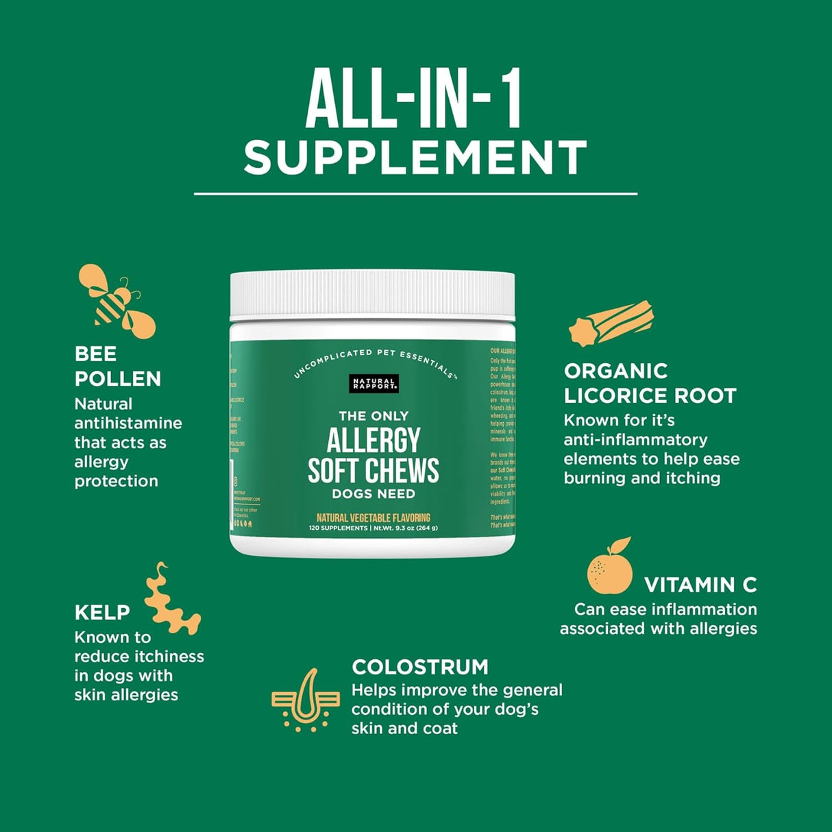 Natural Rapport Dog Allergy Supplement 120 Masticables