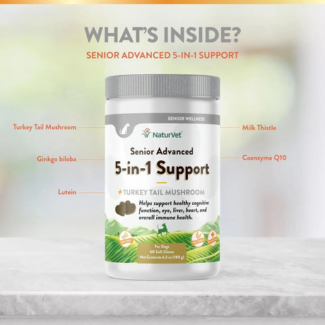 NATURVET - NaturVet Senior Advanced 5-in-1 Support Dog 60 Masticables - The Red Vitamin MX - Multivitamínicos Para Perros - {{ shop.shopifyCountryName }}