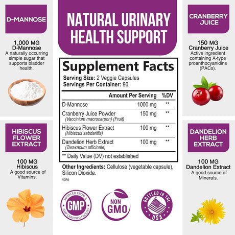 HEALTH NUTRITION NATURALS - Health Nutrition Naturals DMannose with Cranberry Extract 1350Mg. 180 Capsulas - The Red Vitamin MX - Suplementos Alimenticios - {{ shop.shopifyCountryName }}