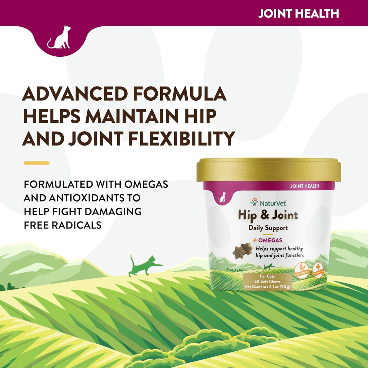 NaturVet Hip & Joint for Cats Plus Omegas 60 Masticables