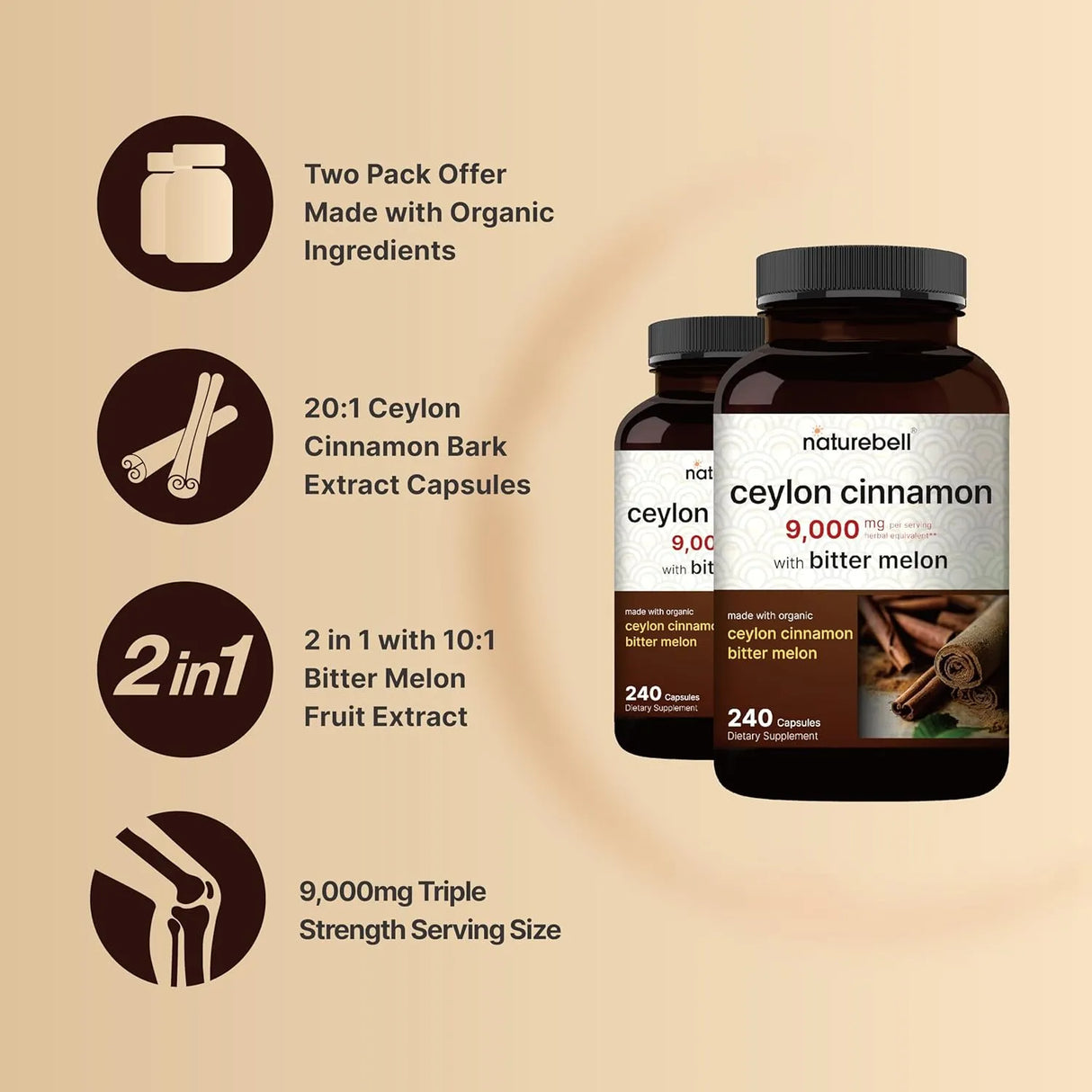 NATUREBELL - NatureBell Ceylon Cinnamon 9,000Mg. 240 Capsulas 2 Pack - The Red Vitamin MX - Suplementos Alimenticios - {{ shop.shopifyCountryName }}