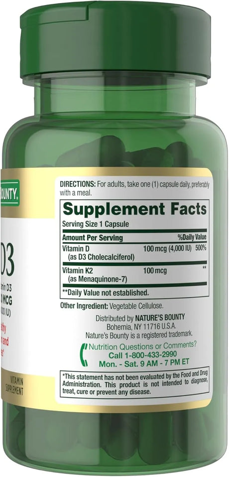 NATURE'S BOUNTY - Nature's Bounty Vitamin D3 K2 60 Capsulas - The Red Vitamin MX - Suplementos Alimenticios - {{ shop.shopifyCountryName }}