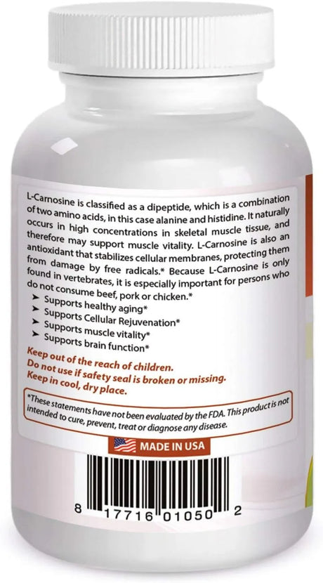 BEST NATURALS - Best Naturals L-Carnosine 500Mg. 60 Capsulas - The Red Vitamin MX - Suplementos Alimenticios - {{ shop.shopifyCountryName }}