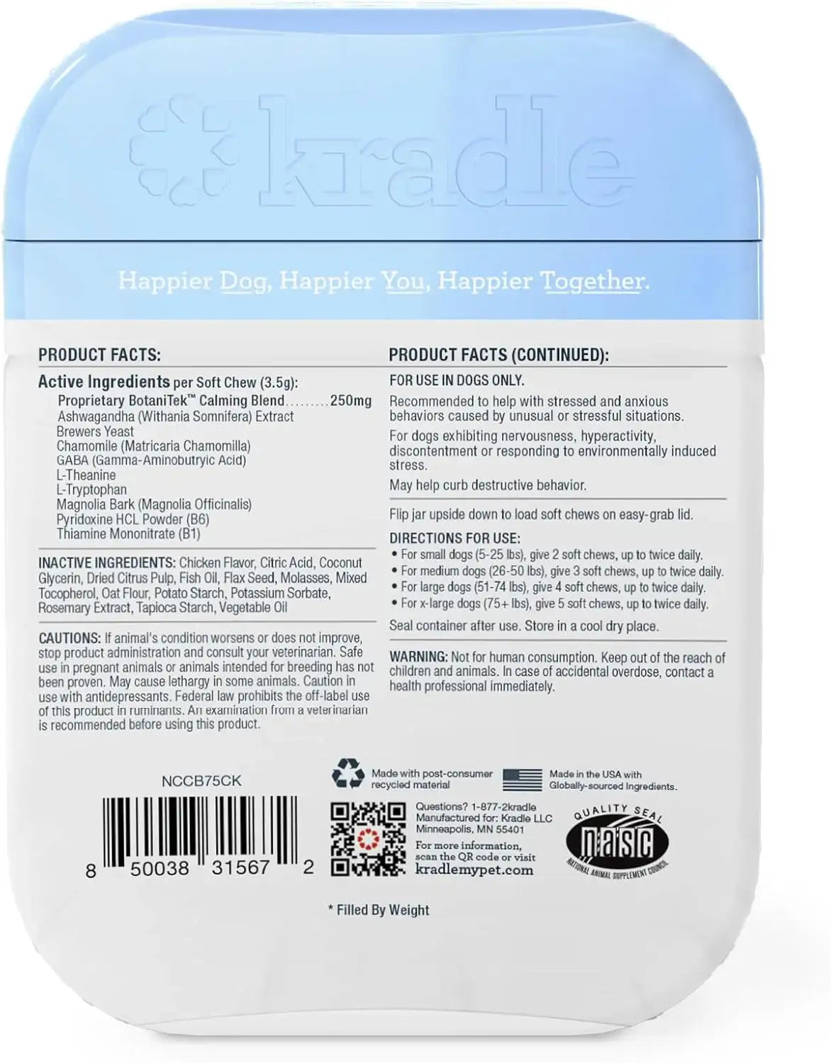 KRADIE - Kradle Calming Chews for Dogs Chicken Flavor 150 Masticables - The Red Vitamin MX - Relajantes Para Perros - {{ shop.shopifyCountryName }}