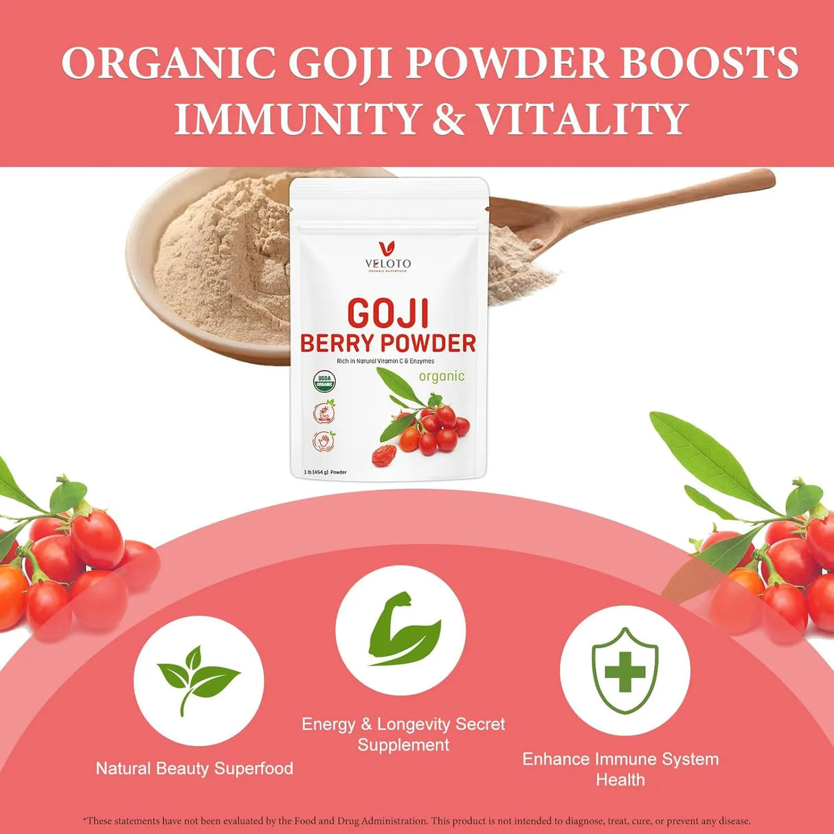 VELOTO - VELOTO Organic Goji Berry Powder 454Gr. - The Red Vitamin MX - Suplementos Alimenticios - {{ shop.shopifyCountryName }}