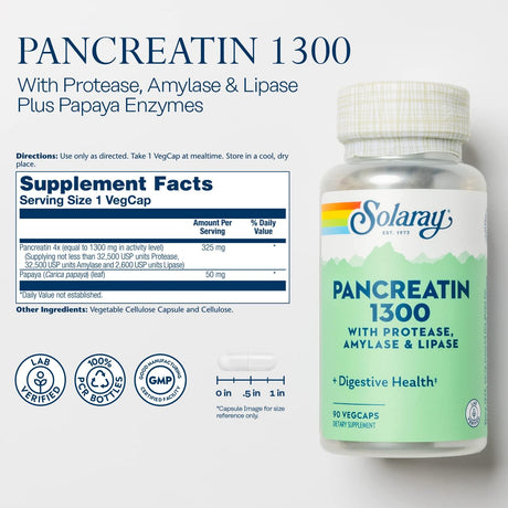 SOLARAY Pancreatin 1300 Digestive Enzymes 90 Capsulas