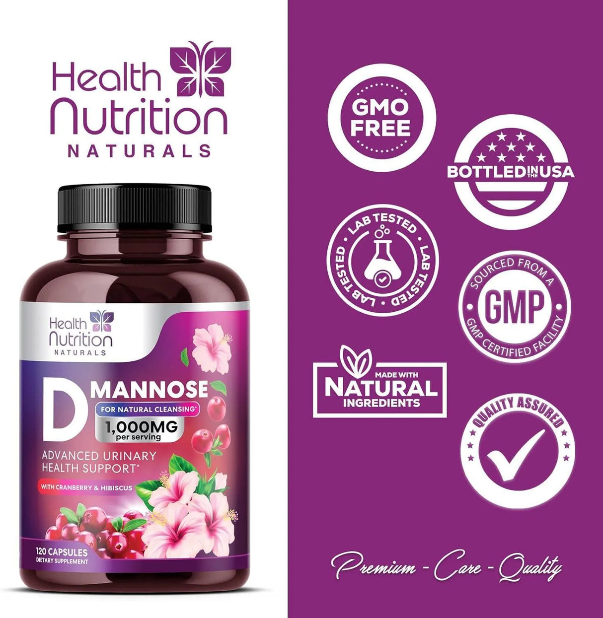 HEALTH NUTRITION NATURALS - Health Nutrition Naturals DMannose with Cranberry Extract 1350Mg. 120 Capsulas - The Red Vitamin MX - Suplementos Alimenticios - {{ shop.shopifyCountryName }}