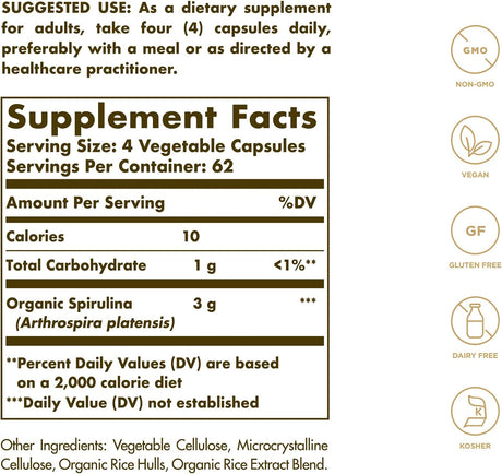 Solgar Spirulina 750Mg. 250 Capsulas - The Red Vitamin MX - Suplementos Alimenticios - SOLGAR