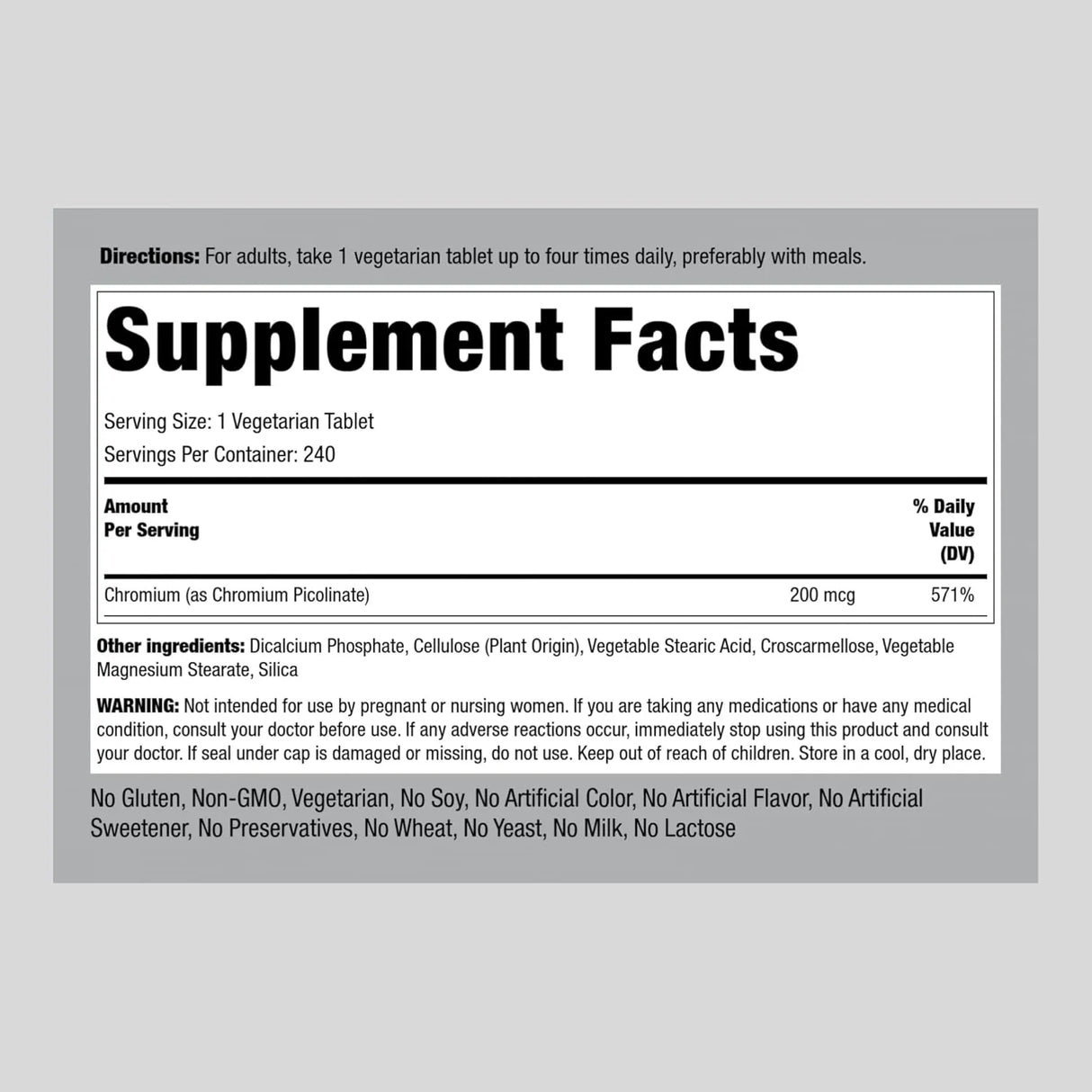 PIPING ROCK - Piping Rock Chromium Picolinate 200mcg 240 Tabletas - The Red Vitamin MX - Suplementos Alimenticios - {{ shop.shopifyCountryName }}