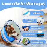 NoarWin 2-in-1 Inflatable Dog Cone Collar with Detachable Anti-Licking Shield BLUE XLARGE