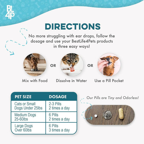 BESTLIFE4PETS - BestLife4Pets Itch Relief and Ear Infection Treatment for Dogs & Cats 400 Pastillas - The Red Vitamin MX - Cuidado Del Oído De Perros - {{ shop.shopifyCountryName }}