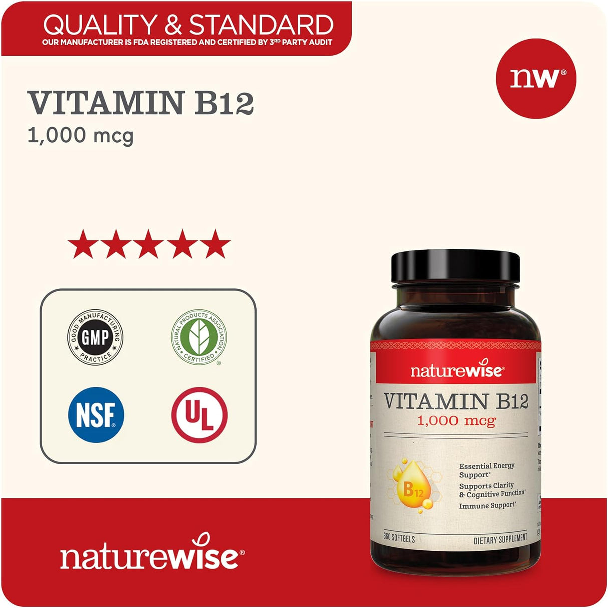 NatureWise Vitamin B12 1,000mcg 360 Capsulas Blandas
