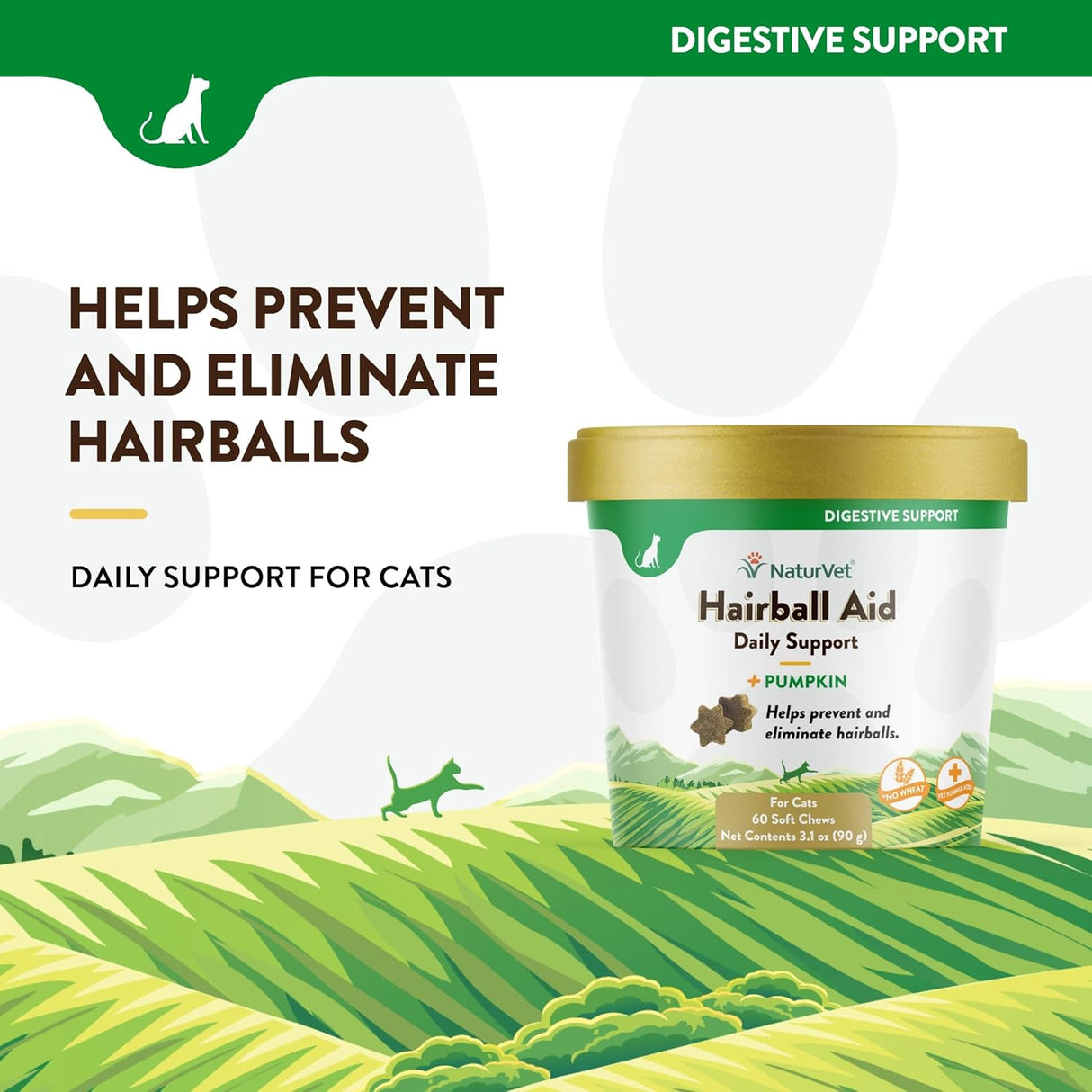 NaturVet Hairball Aid Supplement for Cats 60 Masticables