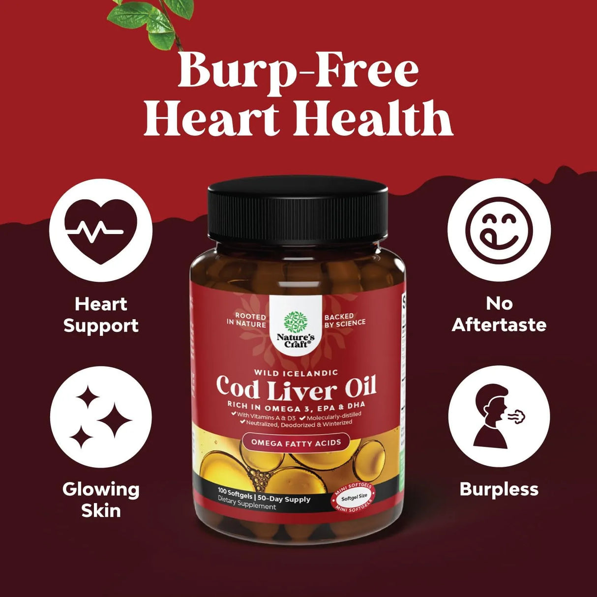 NATURES CRAFT - Natures Craft Icelandic Cod Liver Oil Wild Caught EPA DHA Omega 3 Fish Oil 1000Mg. 100 Capsulas Blandas - The Red Vitamin MX - Suplementos Alimenticios - {{ shop.shopifyCountryName }}