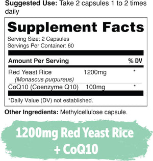 YUVE NATURALS - Yuve Naturals Red Yeast Rice 1200Mg. with CoQ10 120 Capsulas - The Red Vitamin MX - Suplementos Alimenticios - {{ shop.shopifyCountryName }}