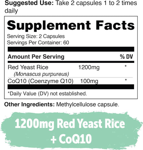 YUVE NATURALS - Yuve Naturals Red Yeast Rice 1200Mg. with CoQ10 120 Capsulas - The Red Vitamin MX - Suplementos Alimenticios - {{ shop.shopifyCountryName }}