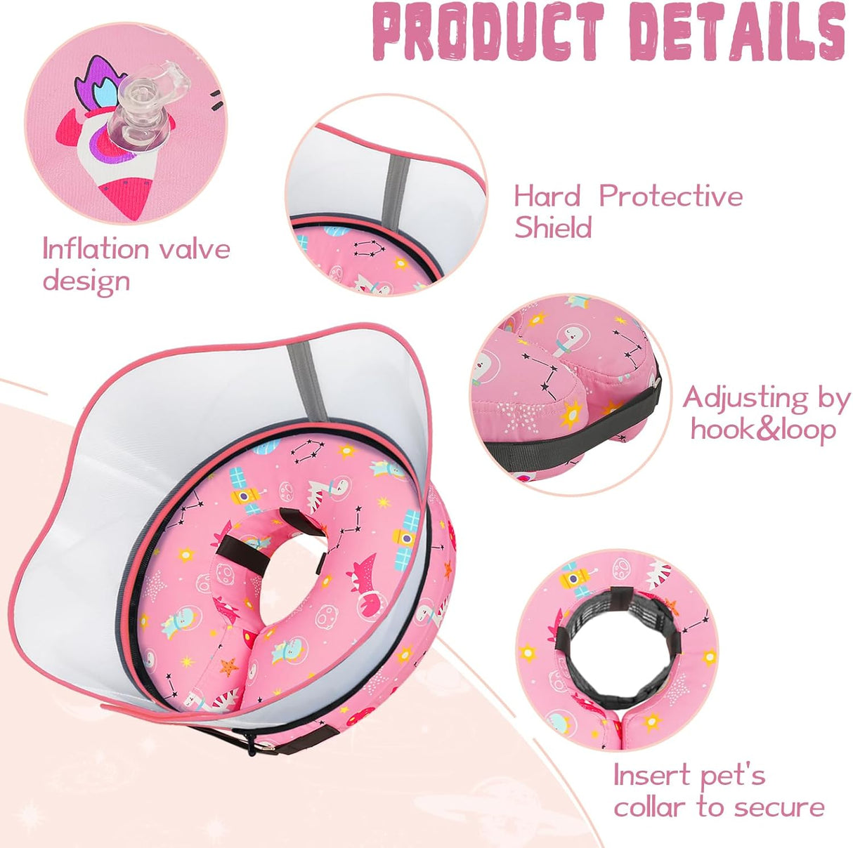 Toptakeit Elevated Inflatable Dog Cone Collar PINK XXLARGE