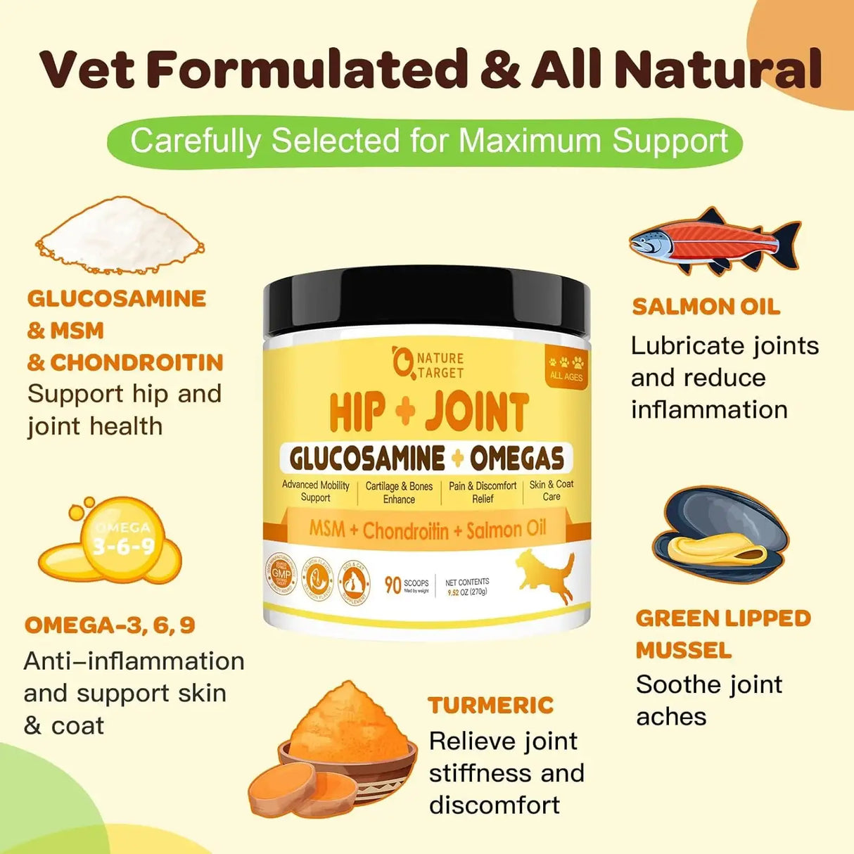 NATURE TARGET - NATURE TARGET Hip & Joint Glucosamine for Dogs 90 Servicios 270Gr. - The Red Vitamin MX - Cuidado De Cadera Y Articulaciones Para Perros - {{ shop.shopifyCountryName }}