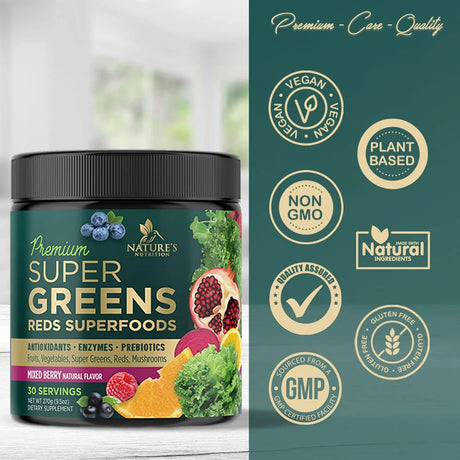 NATURE'S NUTRITION - Nature's Nutrition Greens Superfood Powder 30 Servicios Berry Flavor 270Gr. - The Red Vitamin MX - Suplementos Alimenticios - {{ shop.shopifyCountryName }}