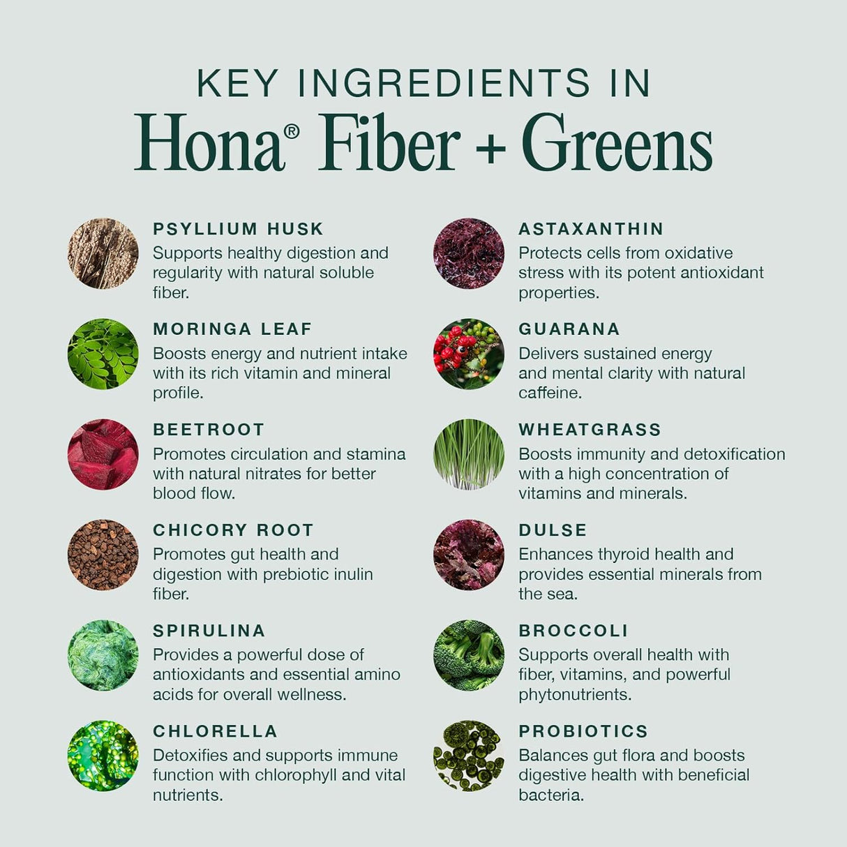 Hona Fiber & Greens Gut & Superfood Blend 15 Servicios 160Gr.