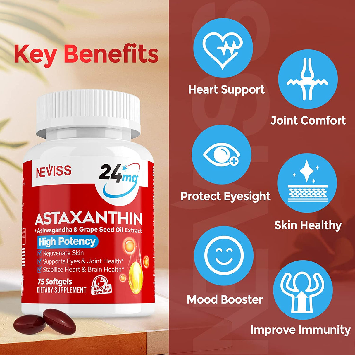 Neviss Astaxanthin 24Mg. 150 Capsulas Blandas - The Red Vitamin MX