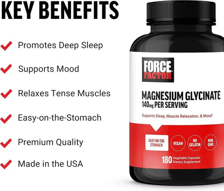 FORCE FACTOR - Force Factor Magnesium Glycinate 140Mg. 180 Capsulas - The Red Vitamin MX - Suplementos Alimenticios - {{ shop.shopifyCountryName }}