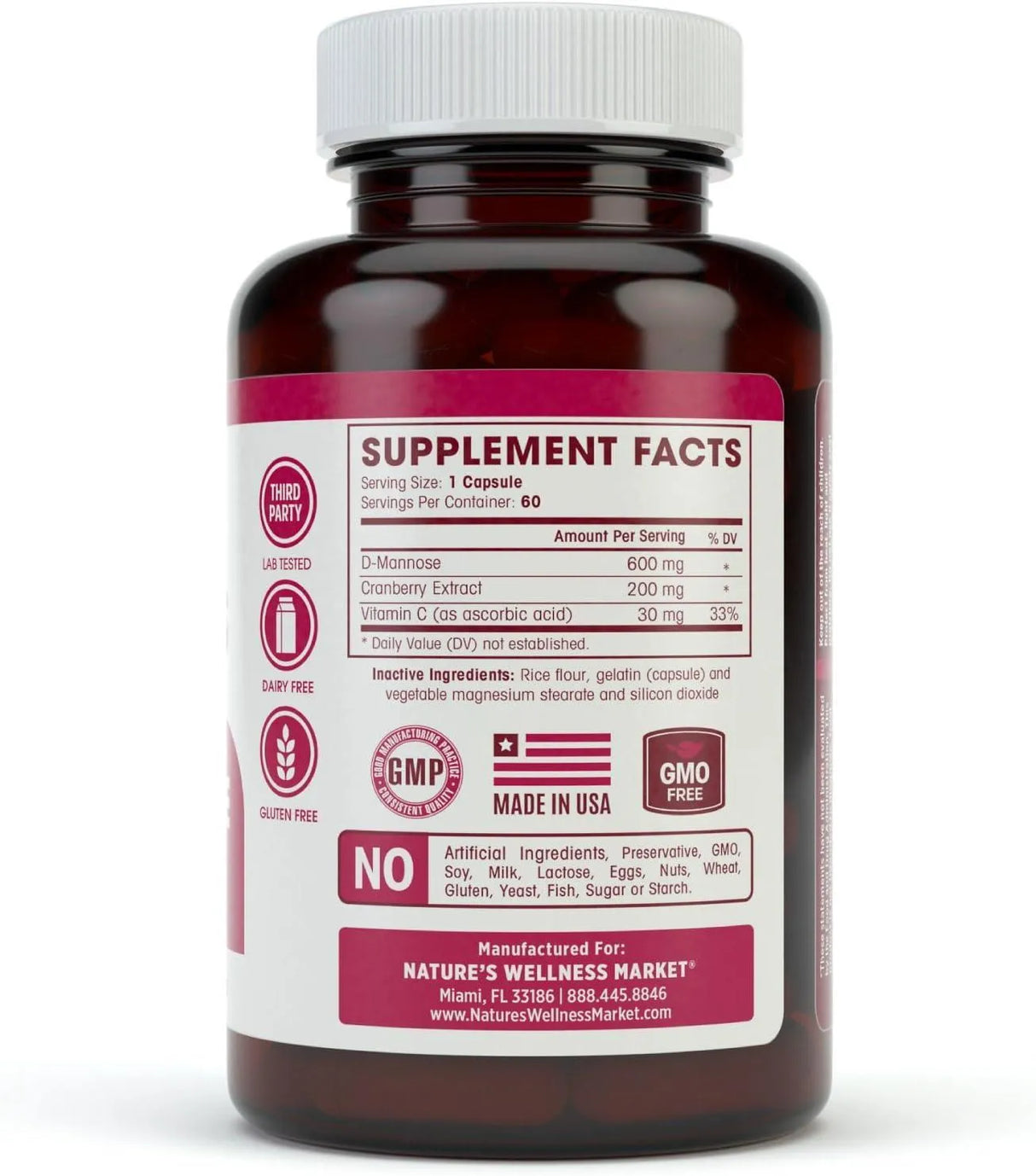 NATURES WELLNESS - Natures Wellness D-mannose with Cranberry Extract & Vitamin C 60 Capsulas - The Red Vitamin MX - Suplementos Alimenticios - {{ shop.shopifyCountryName }}