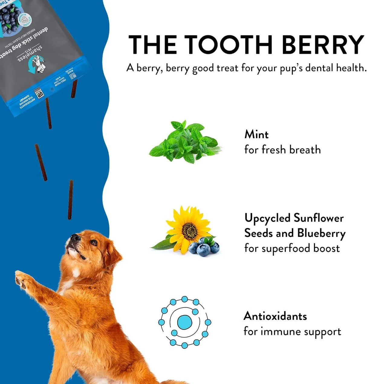 SHAMELESS PETS - Shameless Pets Toothberry Dental Chews for Dogs Dental Sticks 32 Piezas - The Red Vitamin MX - Cuidado Dental Para Perros - {{ shop.shopifyCountryName }}