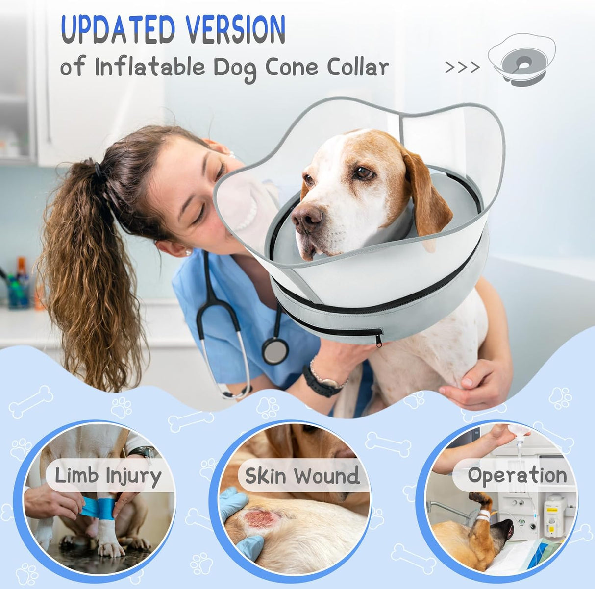 Supet Raised Inflatable Dog Cone Collar MEDIUM