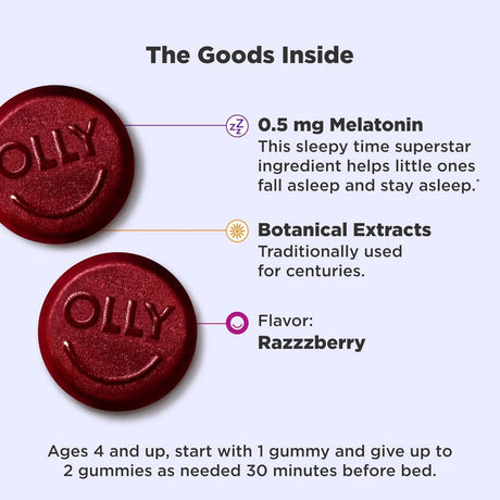 OLLY - OLLY Kids Sleep Gummies 0.5Mg. Melatonin Raspberry 70 Gomitas - The Red Vitamin MX - Suplementos Alimenticios - {{ shop.shopifyCountryName }}