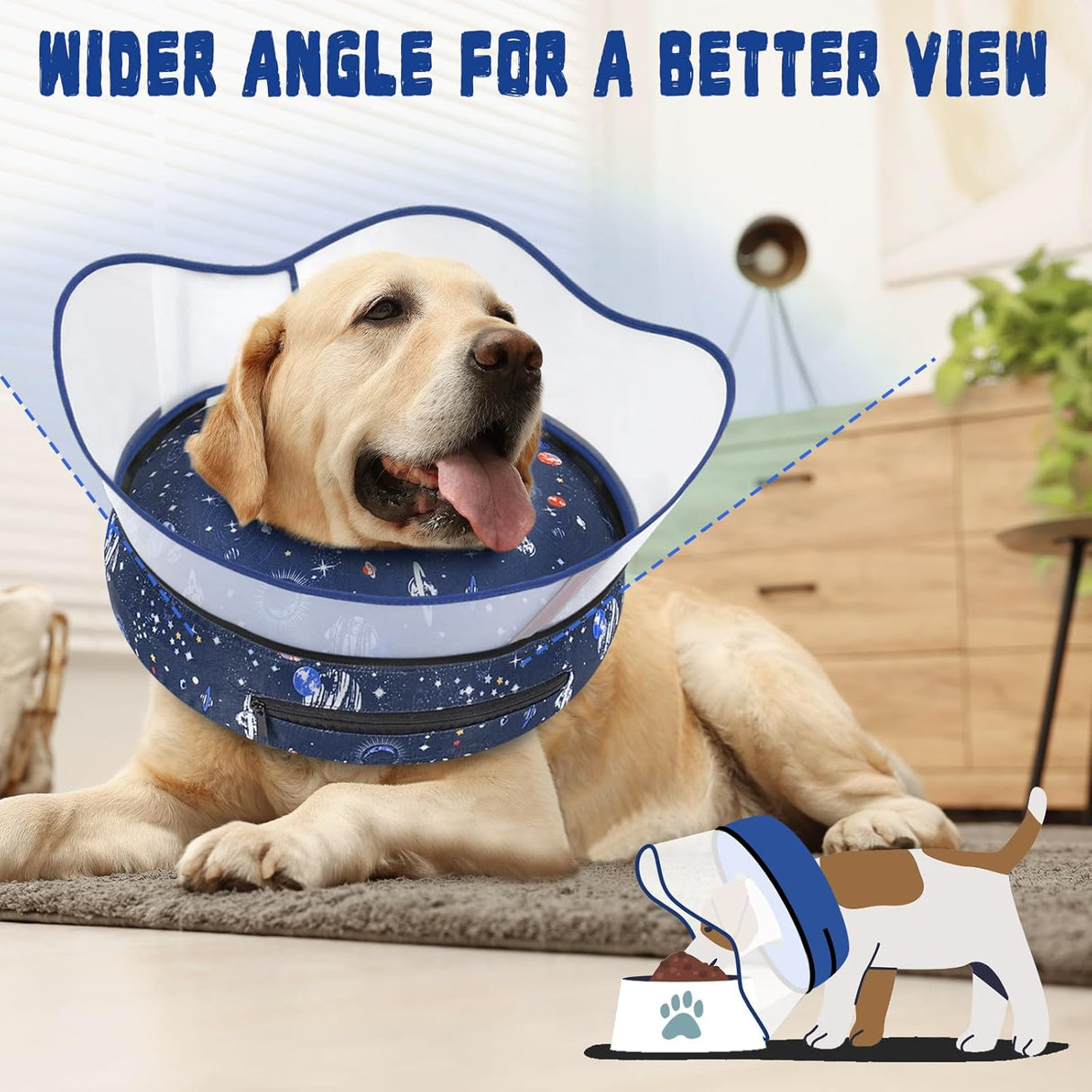 Toptakeit Elevated Inflatable Dog Cone Collar NAVY LARGE 12"-16"