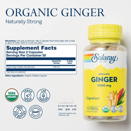SOLARAY Organically Grown Ginger Root 540Mg. 100 Capsulas