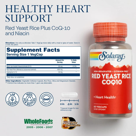 Solaray Red Yeast Rice Plus CoQ-10 60 Capsulas - The Red Vitamin MX - Suplementos Alimenticios - SOLARAY